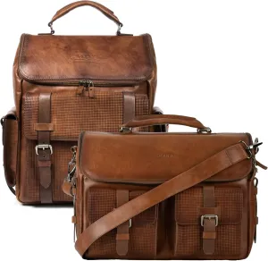 VELEZ Full Grain Leather Backpack for Men Tan Designer Bookbag   Messenger Laptop Briefcase Computer Bag