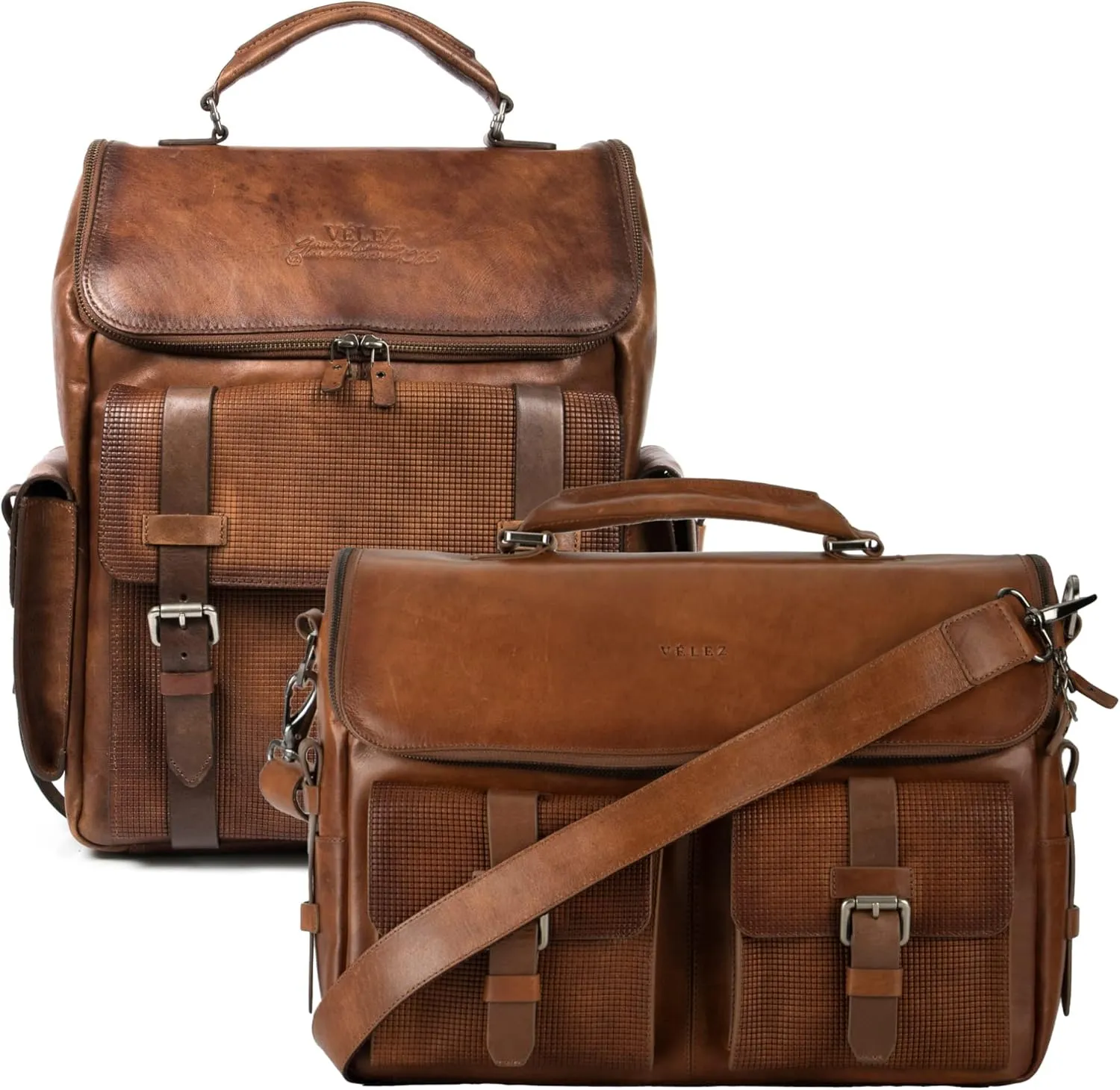 VELEZ Full Grain Leather Backpack for Men Tan Designer Bookbag   Messenger Laptop Briefcase Computer Bag