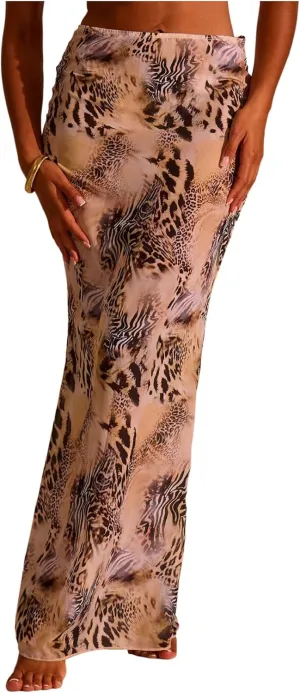 Verdusa Women's Animal Print Fishtail Bodycon Skirt High Rise Maxi Skirts