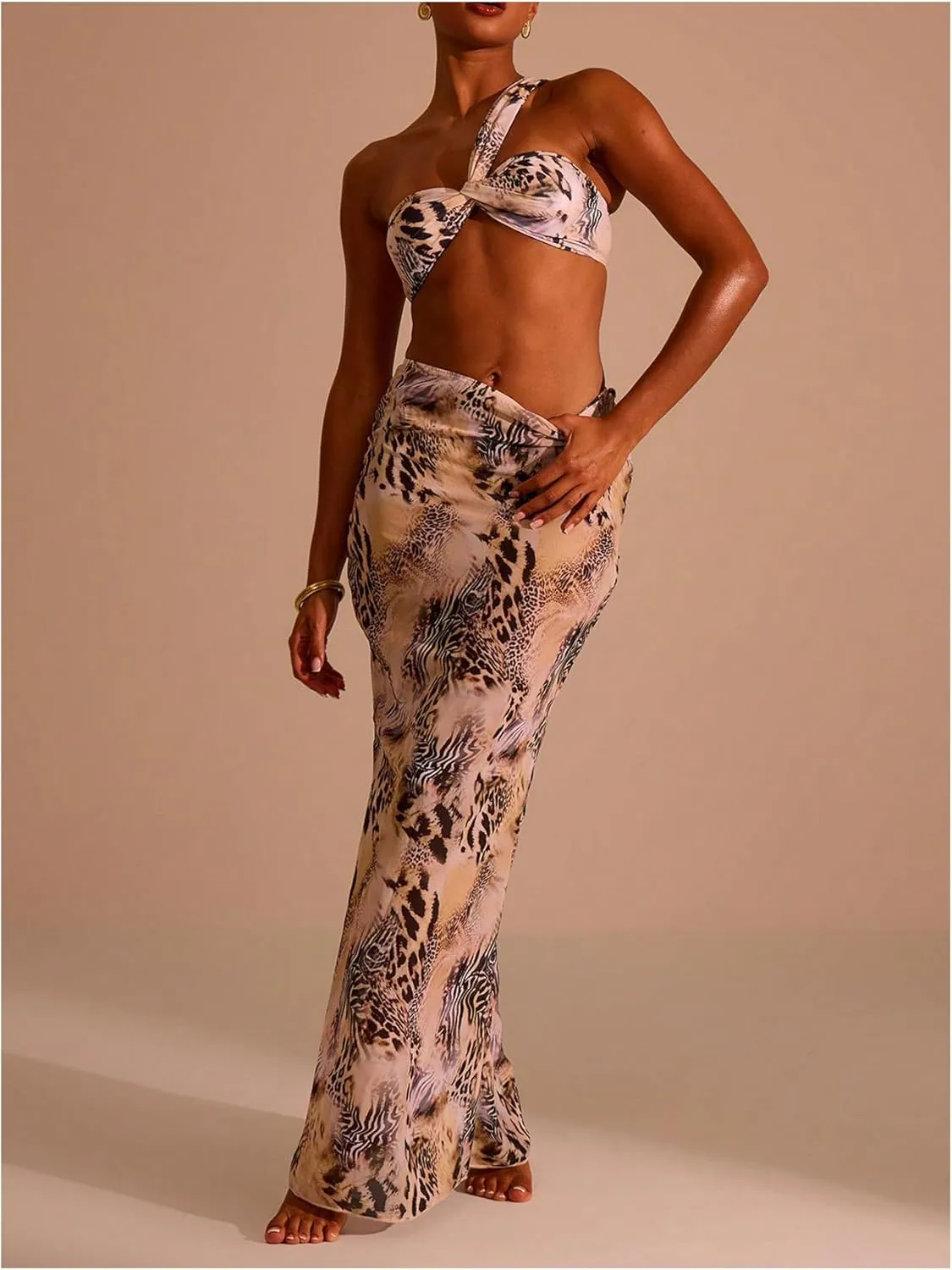 Verdusa Women's Animal Print Fishtail Bodycon Skirt High Rise Maxi Skirts