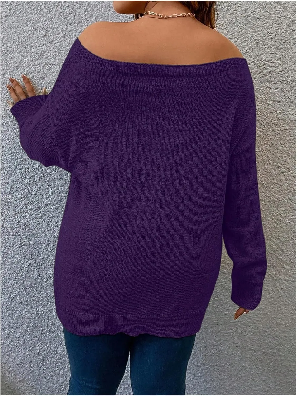 Verdusa Women's Plus Size Off The Shoulder Sweater Long Sleeve Pullover Lightweight Knit Tops
