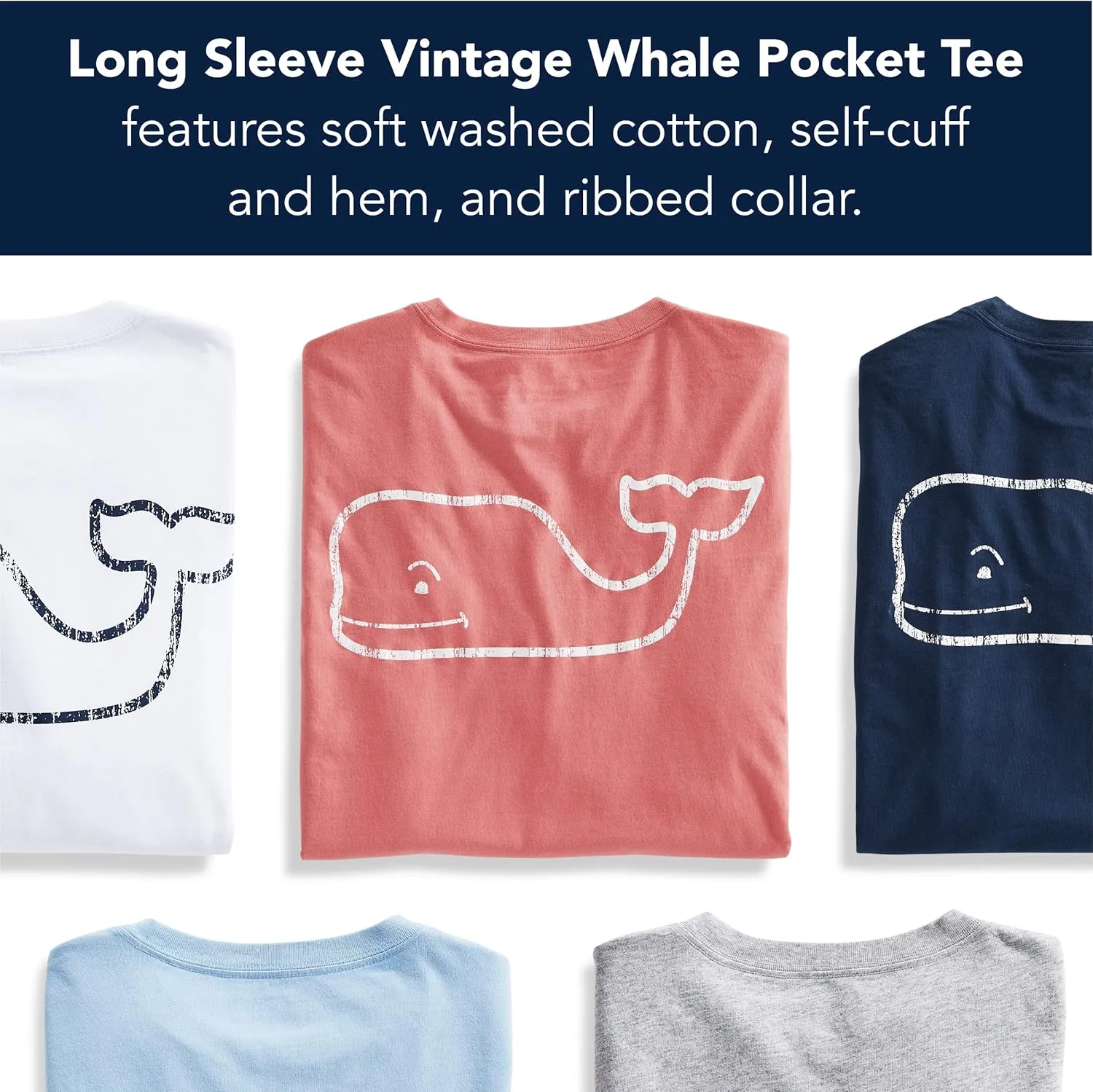 vineyard vines Men's Long Sleeve Vintage Whale Pocket T-Shirt