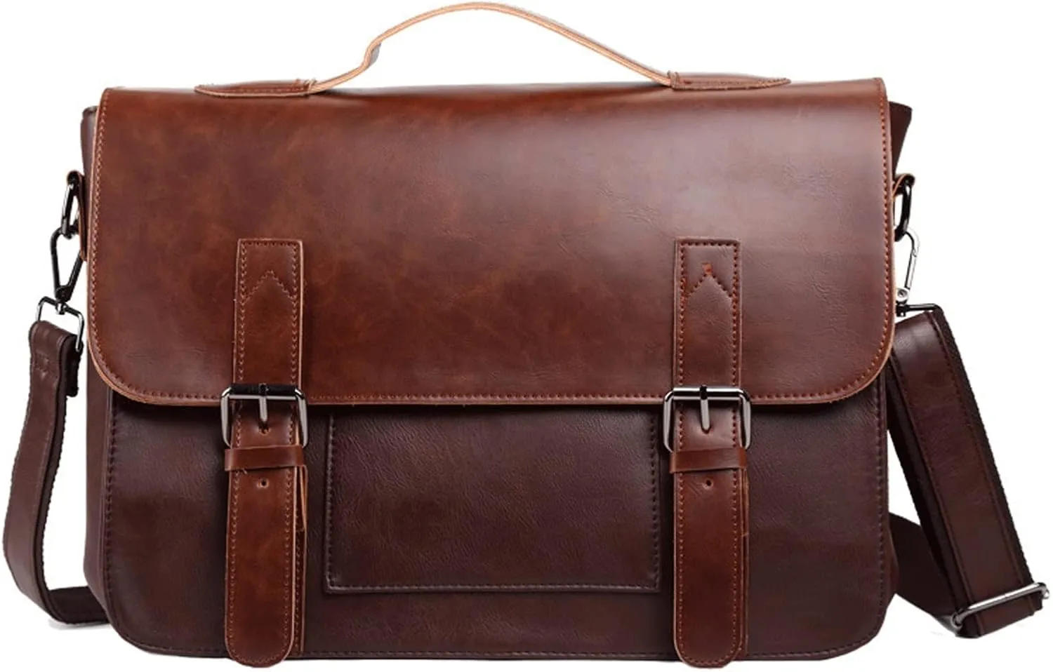 Vintage Briefcase Men Handbag Shoulder Leather Casual Brown Business Crossbody Laptop Office Bag