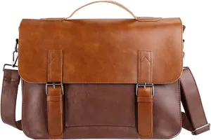 Vintage Briefcase Men Handbag Shoulder Leather Casual Brown Business Crossbody Laptop Office Bag
