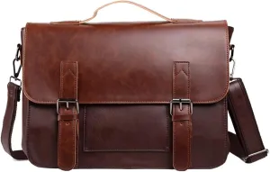 Vintage Briefcase Men Handbag Shoulder Leather Casual Brown Business Crossbody Laptop Office Bag