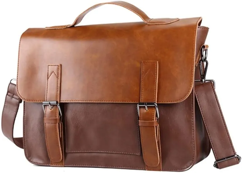 Vintage Briefcase Men Handbag Shoulder Leather Casual Brown Business Crossbody Laptop Office Bag