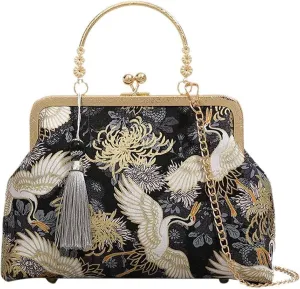 Vintage Chinese Style Embroidered Evening Bag - Antique Cheongsam Handbag with Tassel and Pendant for Women