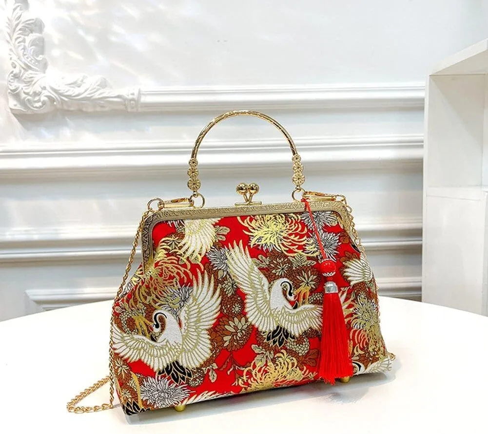 Vintage Chinese Style Embroidered Evening Bag - Antique Cheongsam Handbag with Tassel and Pendant for Women