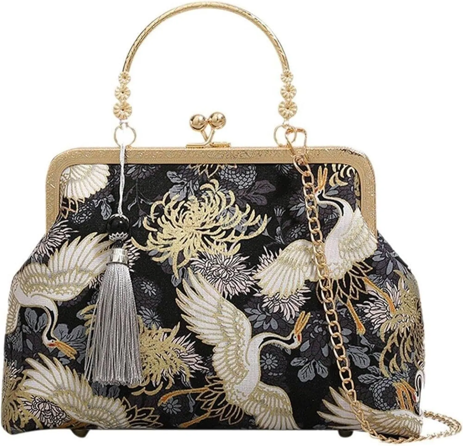 Vintage Chinese Style Embroidered Evening Bag - Antique Cheongsam Handbag with Tassel and Pendant for Women