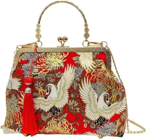 Vintage Chinese Style Embroidered Evening Bag - Antique Cheongsam Handbag with Tassel and Pendant for Women