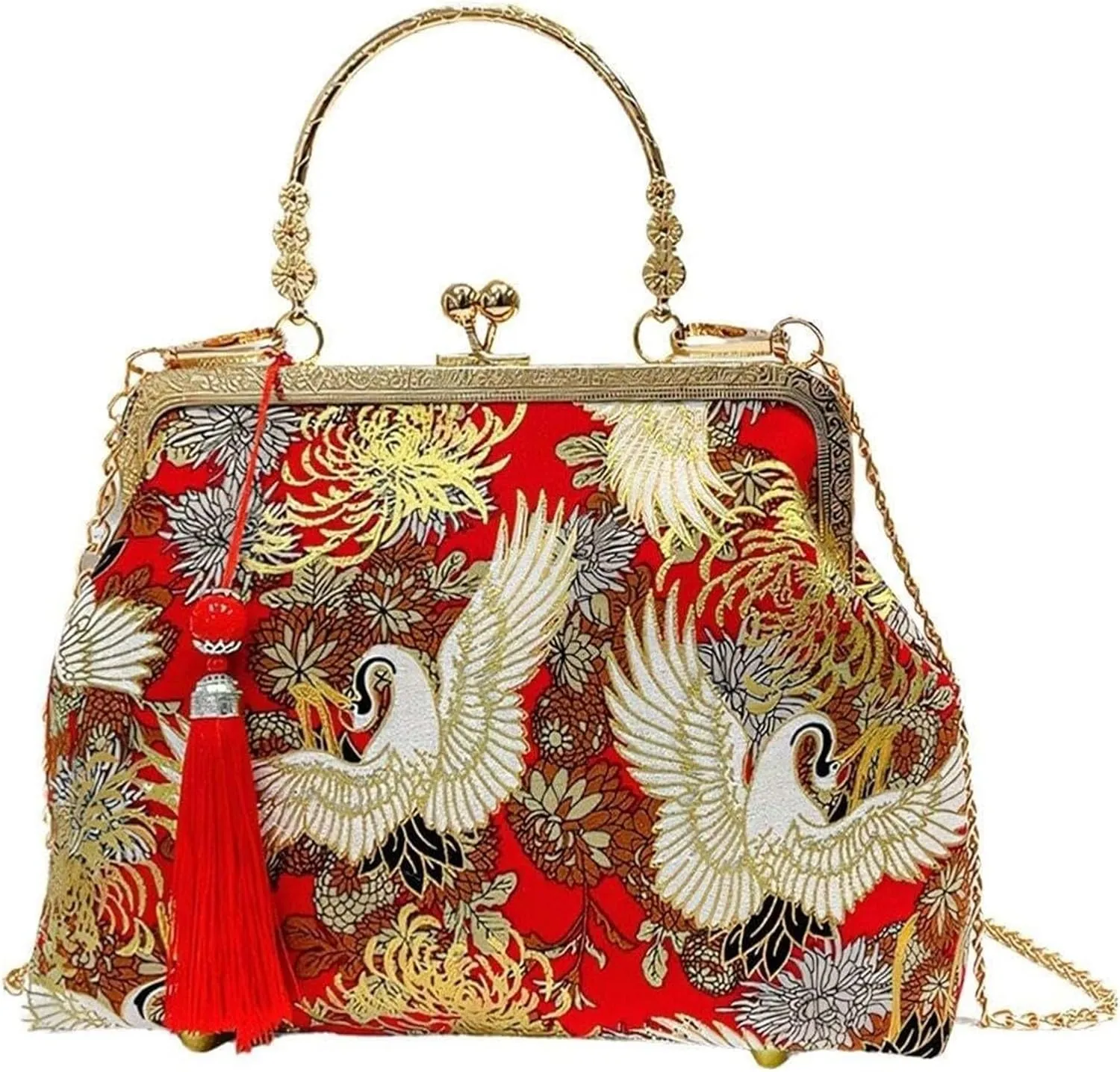 Vintage Chinese Style Embroidered Evening Bag - Antique Cheongsam Handbag with Tassel and Pendant for Women