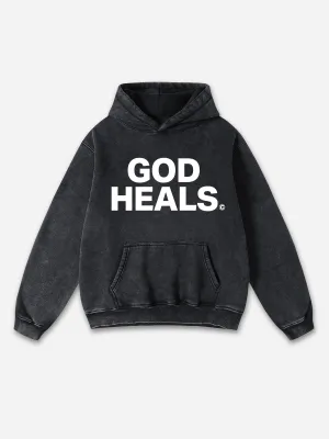 Vintage God Heals Graphic Acid Washed Oversized Hoodie