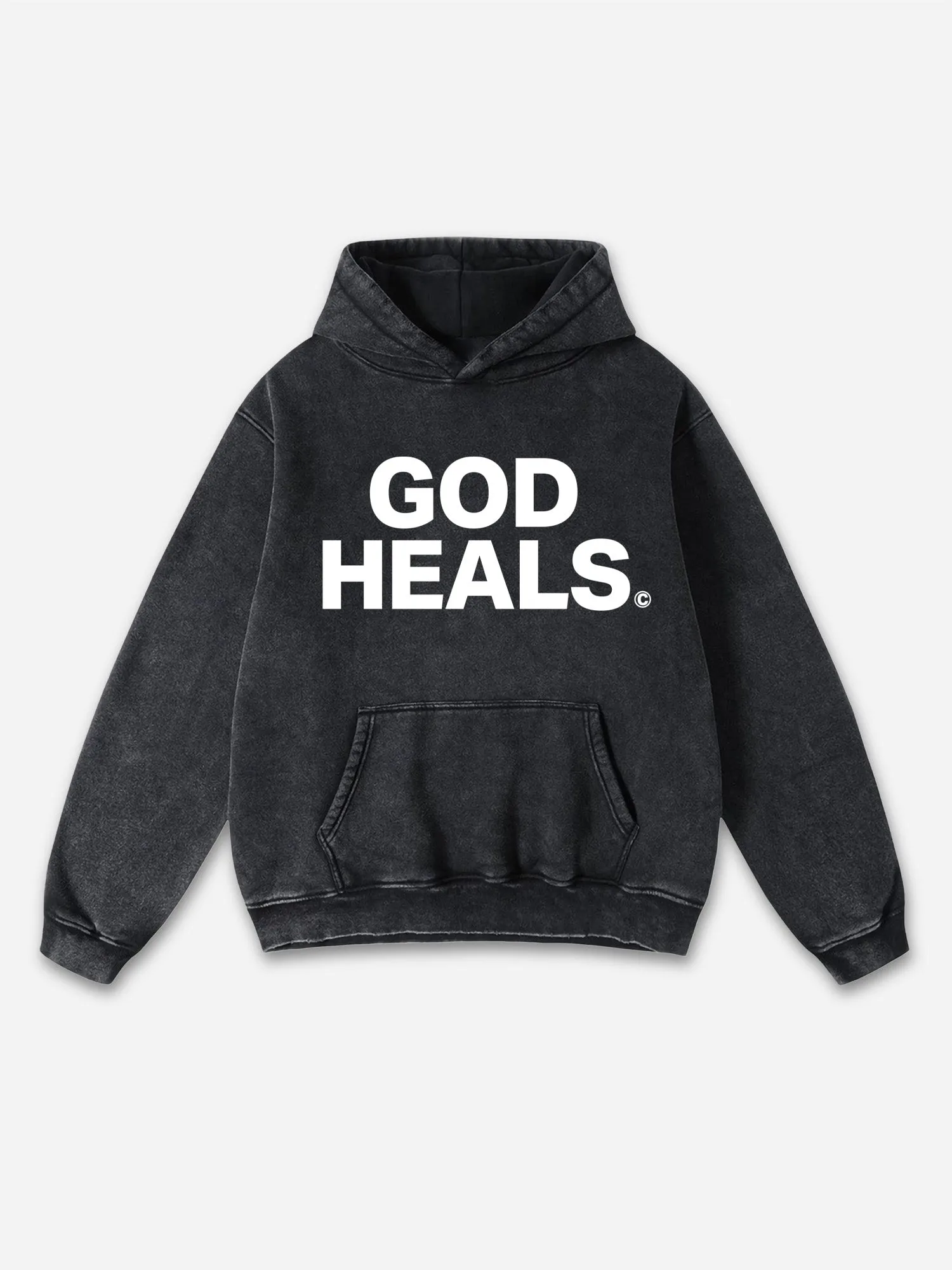 Vintage God Heals Graphic Acid Washed Oversized Hoodie
