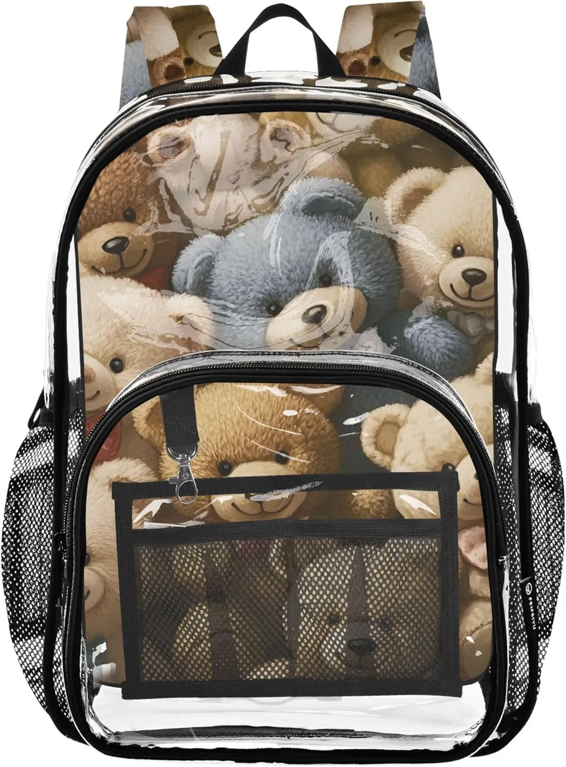 Vintage Teddy Bear Collection Clear Backpack Women Cute Kids Backpack for Girls Large Plastic Approved Bag
