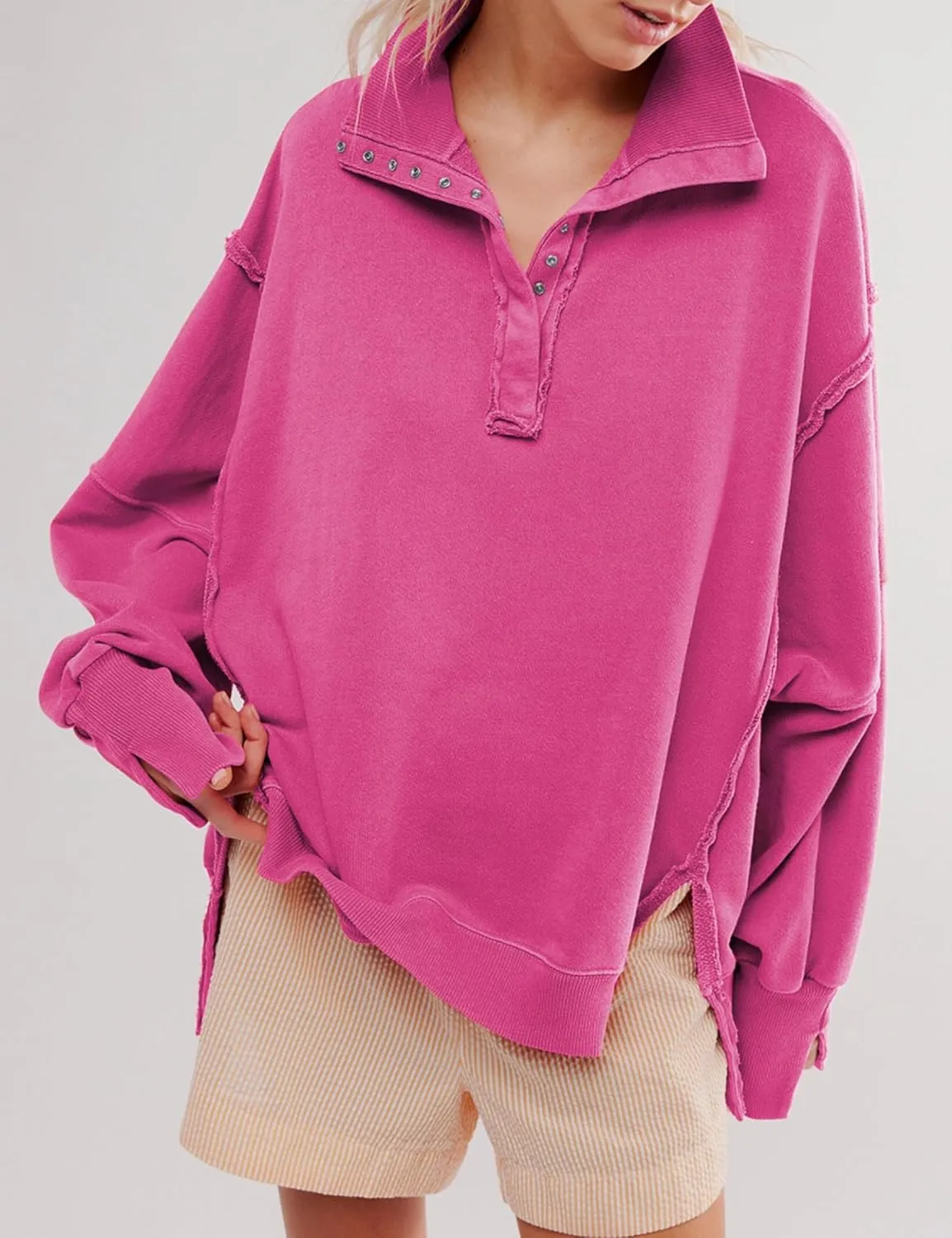 Wanzetaly Women's Oversized Sweatshirt Button Henley Neck Hoodies Long Sleeve Pullover Tops 2024 Outfits