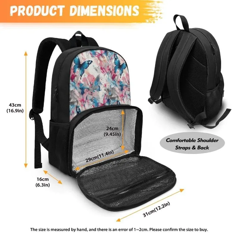 Watercolor Butterfly Print Large Travel Backpack for Women Men Colorful Art Butterflies Painting 17 Inch Insulated Cooler Backpack Adult Lunch Box Bookbag