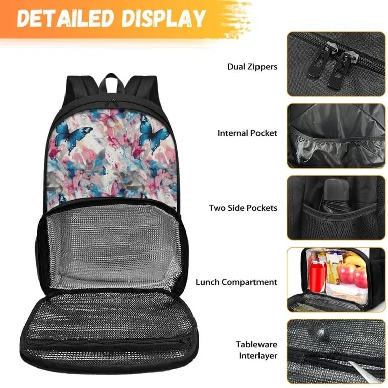 Watercolor Butterfly Print Large Travel Backpack for Women Men Colorful Art Butterflies Painting 17 Inch Insulated Cooler Backpack Adult Lunch Box Bookbag