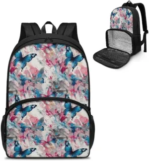 Watercolor Butterfly Print Large Travel Backpack for Women Men Colorful Art Butterflies Painting 17 Inch Insulated Cooler Backpack Adult Lunch Box Bookbag