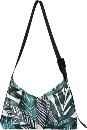 Watercolor Tropical Leaf Palm Leather Hobo Handbags Women Large Crossbody Purses Designer Leaf lady Hobo Handbags