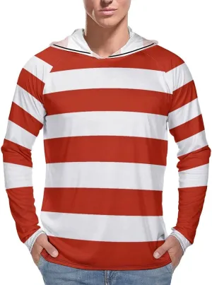 White and Red Men's Quick Dry Long Sleeve Shirts UV Sun Protection Moisture Wicking T-Shirt XL
