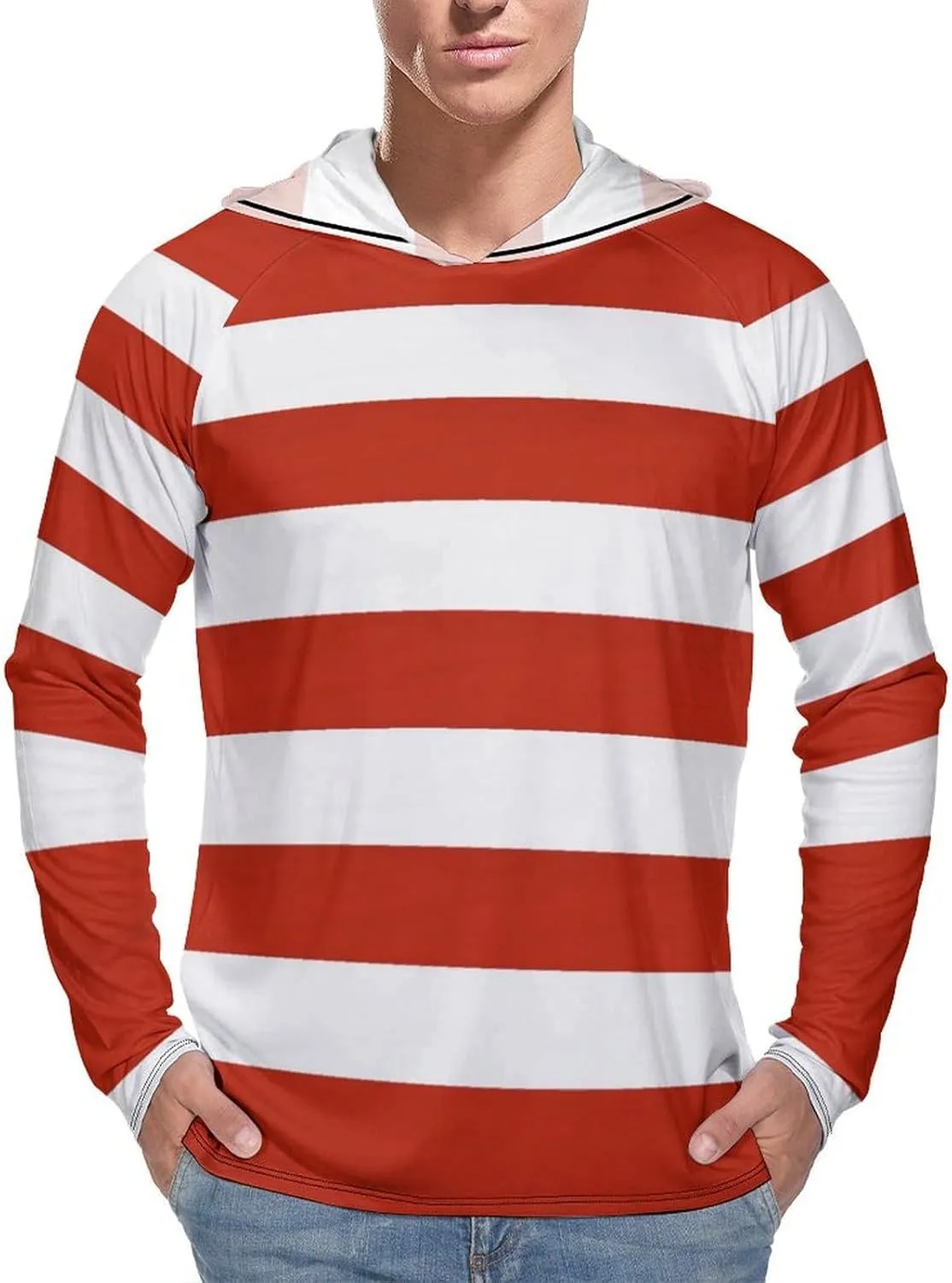 White and Red Men's Quick Dry Long Sleeve Shirts UV Sun Protection Moisture Wicking T-Shirt XL