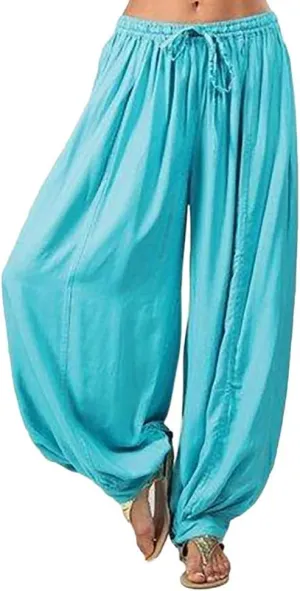 White Linen Pants Women| Wide Leg Dressy Baggy Beach Harem Pants with Pockets Solid Yoga Palazzo Pants for Women