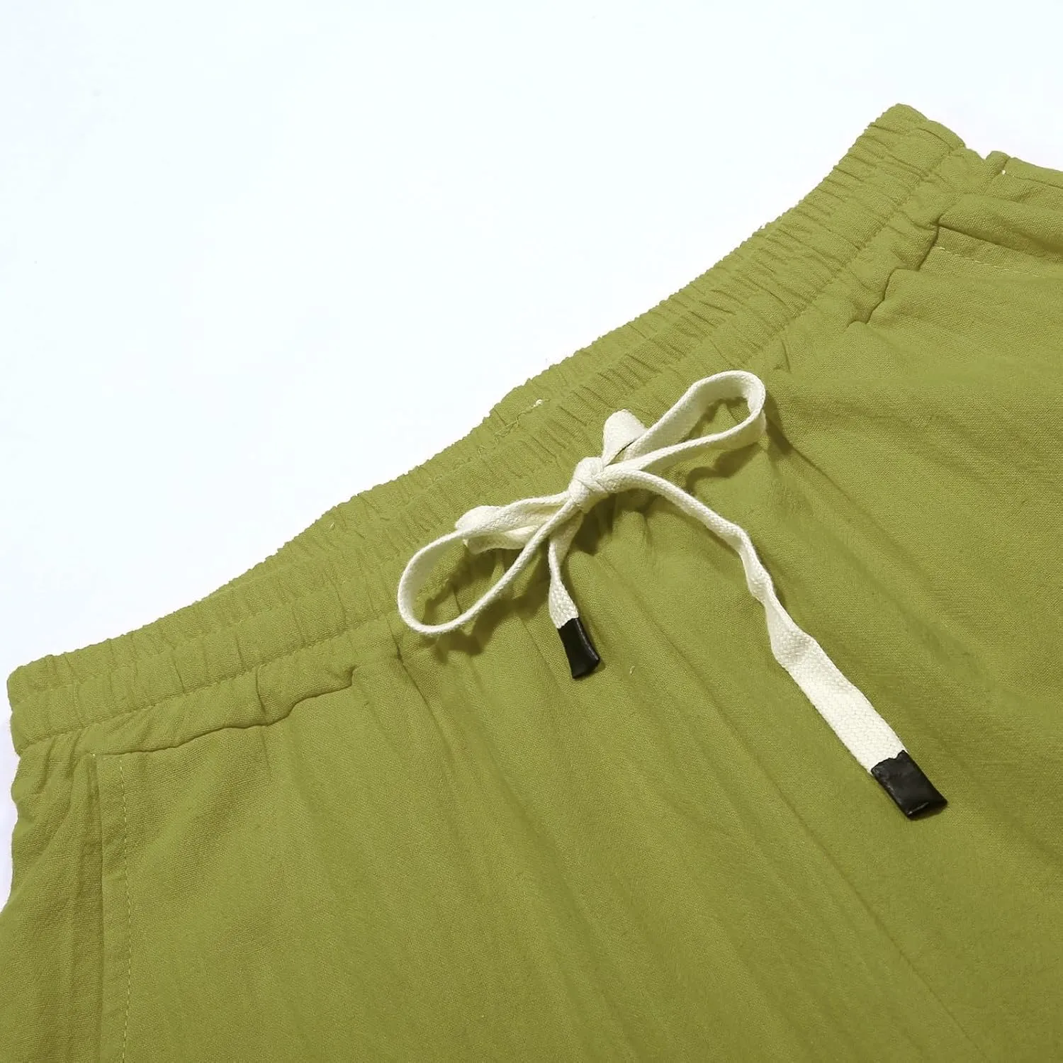 Wide Leg Cropped Pants Womens Lightweight Baggy Linen Straight Leg Trousers Casual Flowy Loose Linen Pants with Pockets