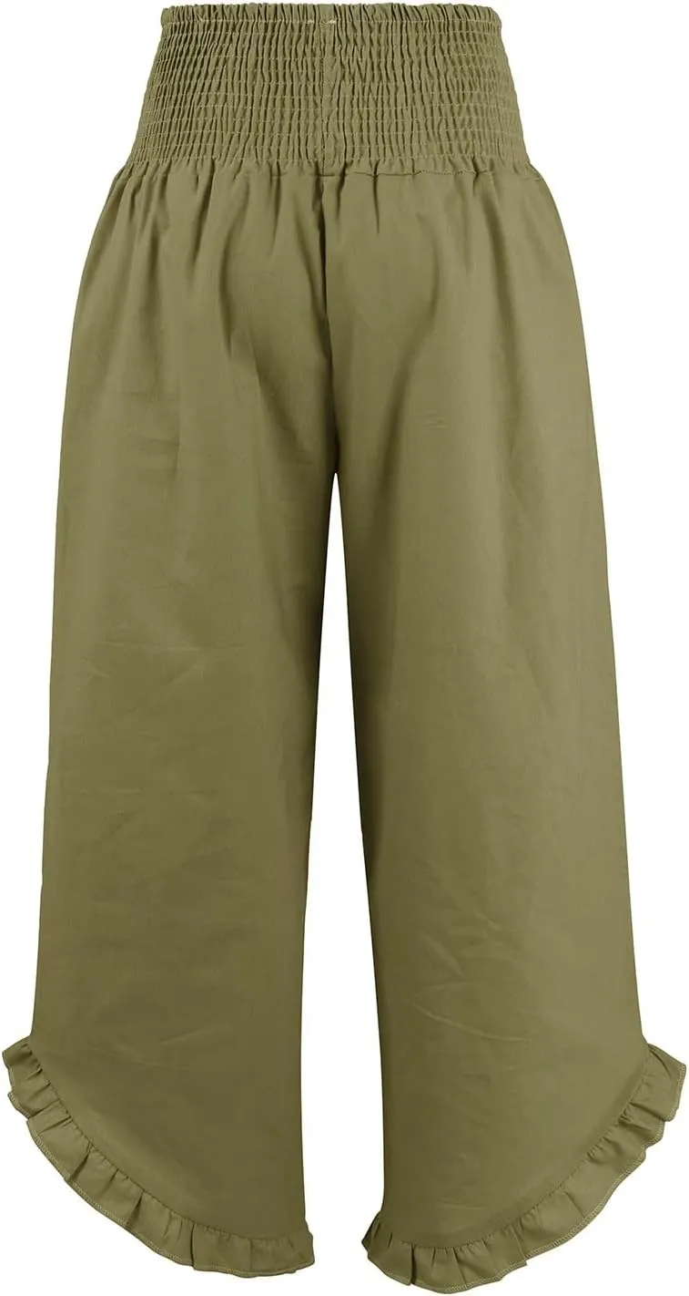 Wide Leg Pants Woman Elastic Waist High Waisted Smocked Linen Pants with Pockets Flowy Casual Summer Womens Trousers