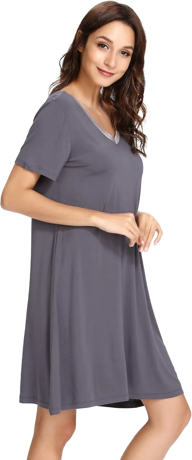 WiWi Soft Nightgowns for Women Viscose from Bamboo Sleep Shirts Plus Size Pajamas Short Sleeve Sleepwear S-4X