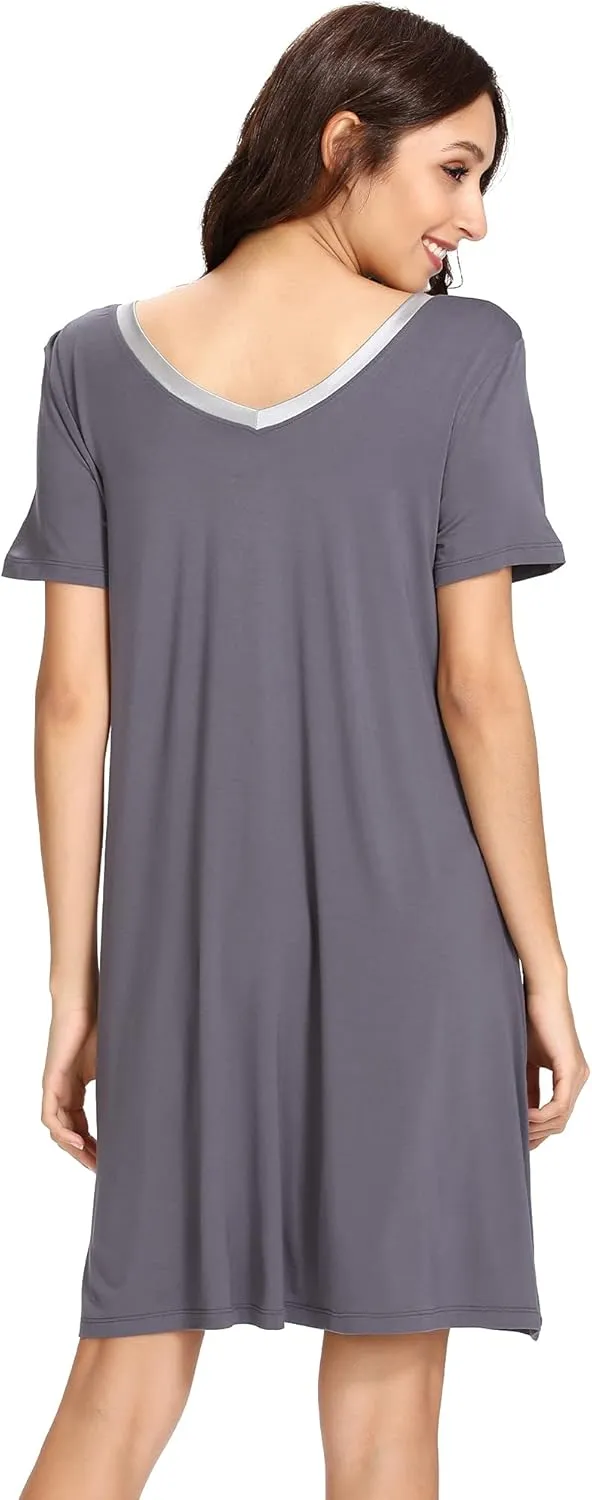 WiWi Soft Nightgowns for Women Viscose from Bamboo Sleep Shirts Plus Size Pajamas Short Sleeve Sleepwear S-4X