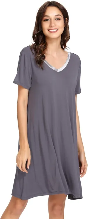 WiWi Soft Nightgowns for Women Viscose from Bamboo Sleep Shirts Plus Size Pajamas Short Sleeve Sleepwear S-4X
