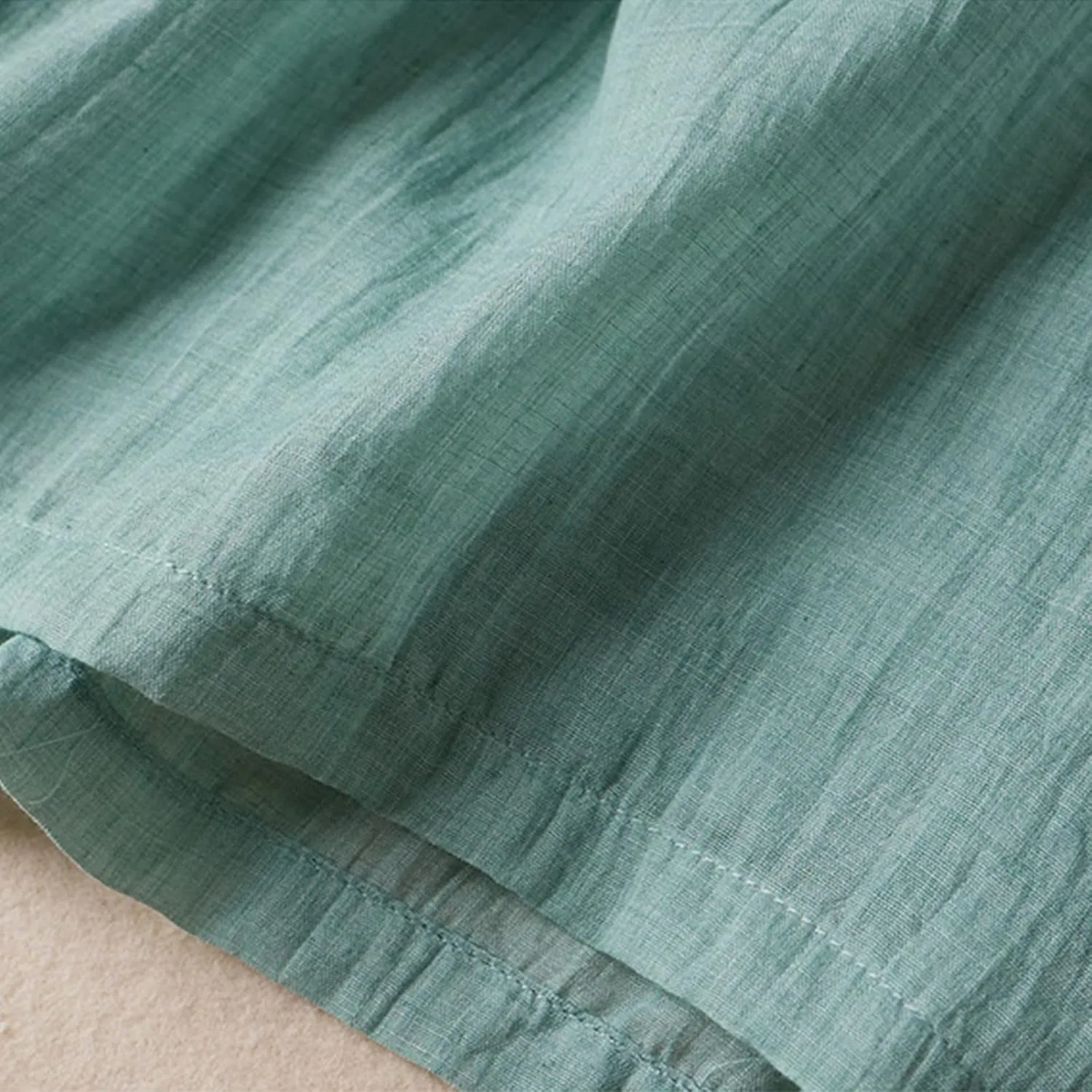 Women Chinese Frog Button Trim Cotton Linen Palazzo Trousers Summer Fashion Casual Elastic High Waist Wide Leg Pants
