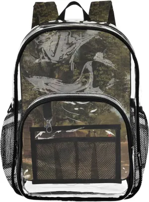 Women Clear Backpack Cute Bierstadt Albert Street Nassau Print Kids Backpack for Girls Large Plastic Approved Bag