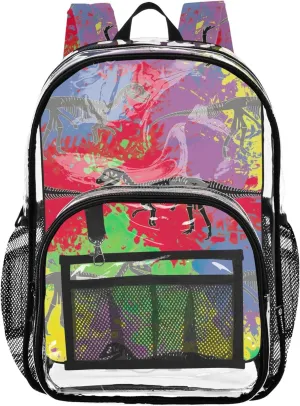 Women Clear Backpack Cute Dinosaur Skeletons Colorful Kids Backpack Boys Girls Approved Plastic Bag Large