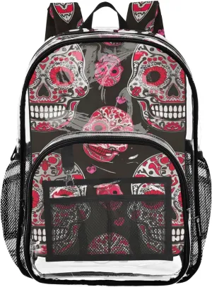 Women Clear Backpack Cute Kids Girls Backpack Boys School Clear Plastic Bag Pvc Sugar Skull Colors Red Black
