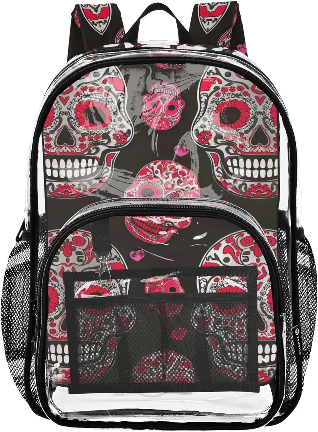 Women Clear Backpack Cute Kids Girls Backpack Boys School Clear Plastic Bag Pvc Sugar Skull Colors Red Black