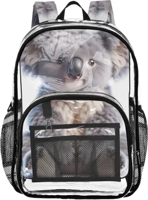 Women Clear Backpack Cute Koala Bear Cute Animal Kids Backpack for Girls School Clear Shoulder Bag