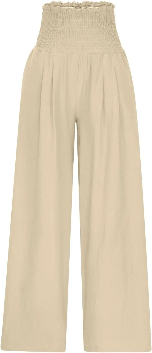 Women Cotton Gaucho Pants Loose Stretchy High Waist Trousers Summer Lightweight Baggy Slacks Solid Home Lounge Outfit