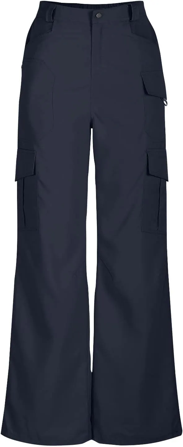 Women Dressy Cargo Pants Button High Waist Wide Leg Work Pant Lightweight Casual Outdoor Hiking Trouser with Pockets