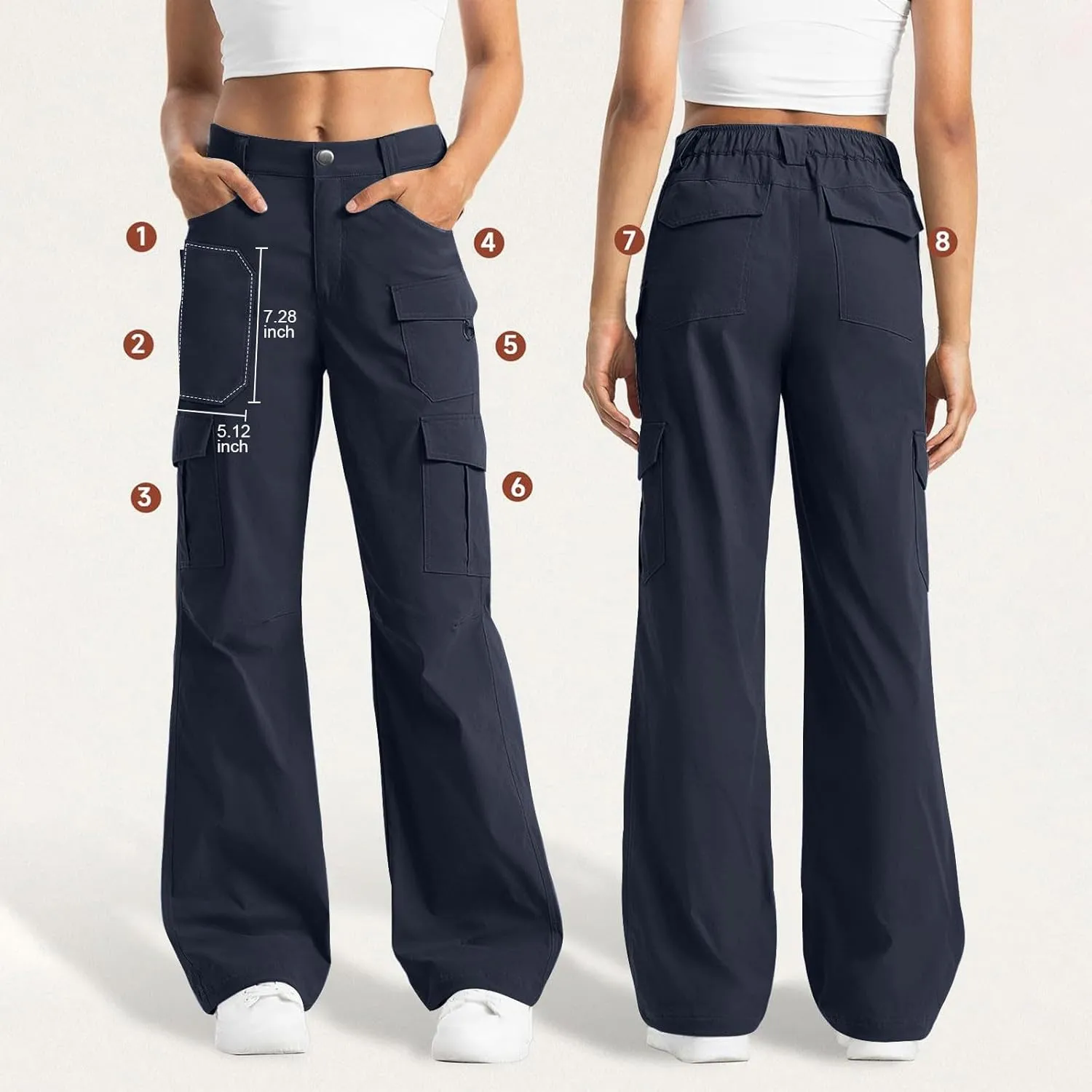 Women Dressy Cargo Pants Button High Waist Wide Leg Work Pant Lightweight Casual Outdoor Hiking Trouser with Pockets