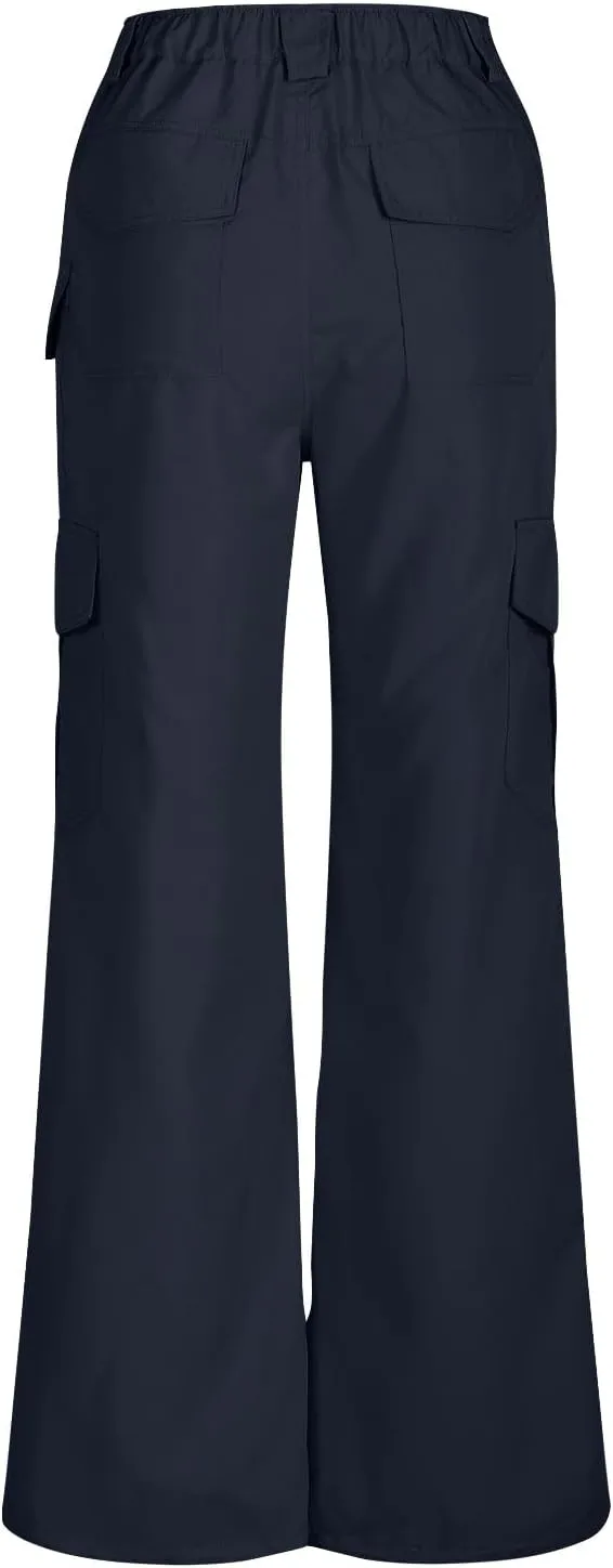 Women Dressy Cargo Pants Button High Waist Wide Leg Work Pant Lightweight Casual Outdoor Hiking Trouser with Pockets