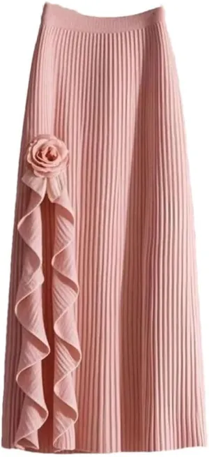 Women Elegant Irregular Pleated A-Line Skirt Elastic High Waist Ruffle Casual Party Flower Skirts