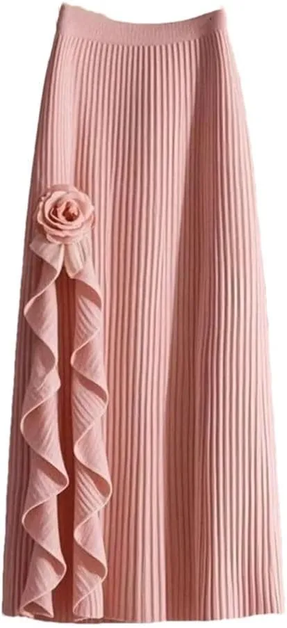 Women Elegant Irregular Pleated A-Line Skirt Elastic High Waist Ruffle Casual Party Flower Skirts