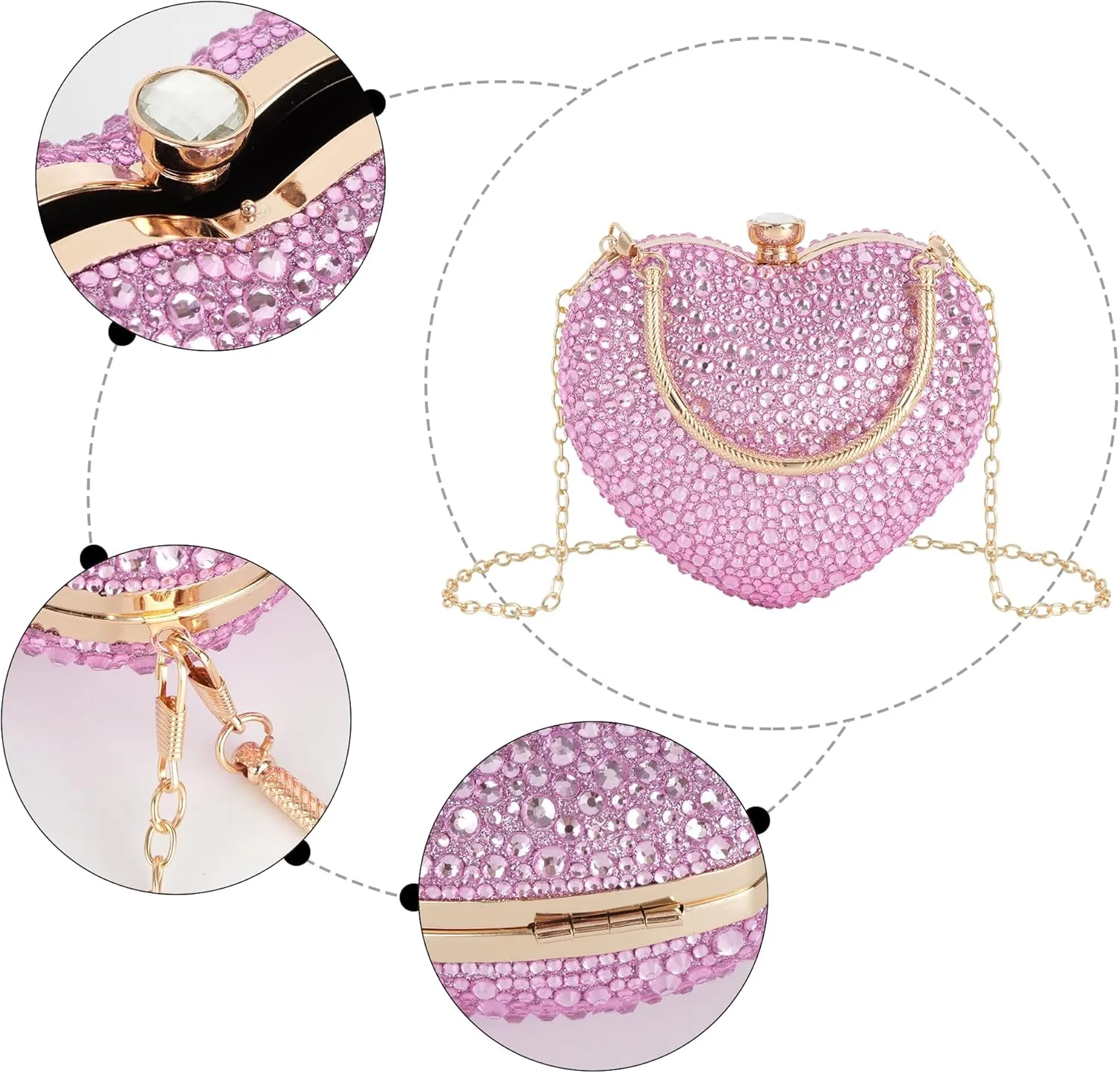 Women Heart Shaped Clutch Handbag Wedding Party Evening Bag Mini Chain Purse Cocktail Prom Tote Shoulder Bag
