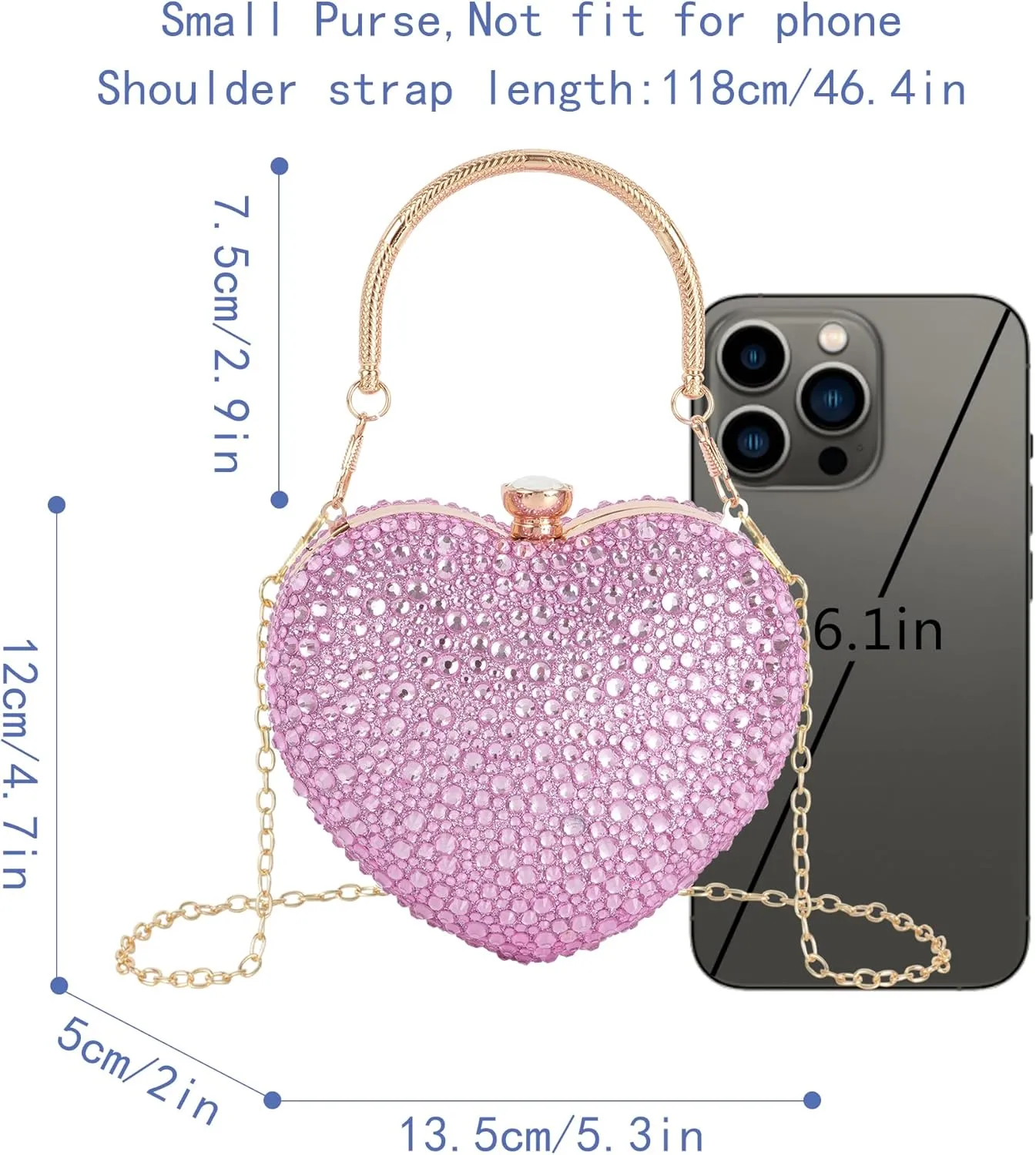 Women Heart Shaped Clutch Handbag Wedding Party Evening Bag Mini Chain Purse Cocktail Prom Tote Shoulder Bag