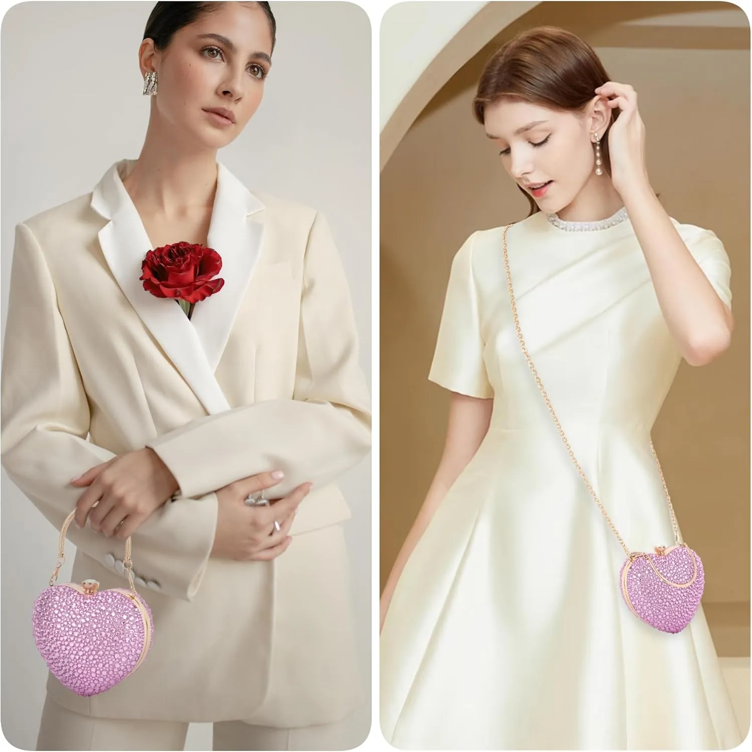 Women Heart Shaped Clutch Handbag Wedding Party Evening Bag Mini Chain Purse Cocktail Prom Tote Shoulder Bag
