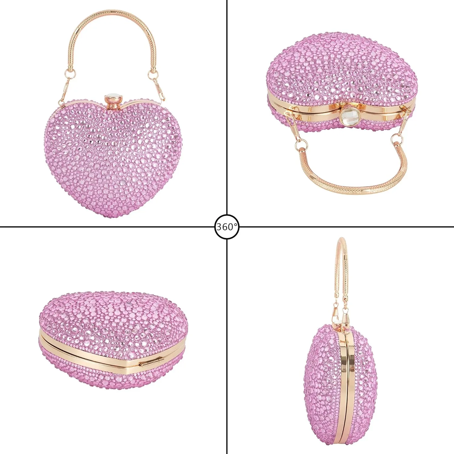 Women Heart Shaped Clutch Handbag Wedding Party Evening Bag Mini Chain Purse Cocktail Prom Tote Shoulder Bag
