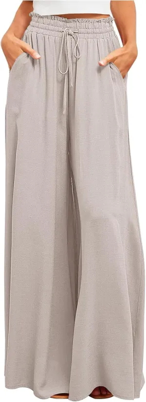 Women High Waist Wide Leg Palazzo Pants Dressy Casual Flowy Pants Loose 2024 Fall Long Lounge Trousers with Pockets