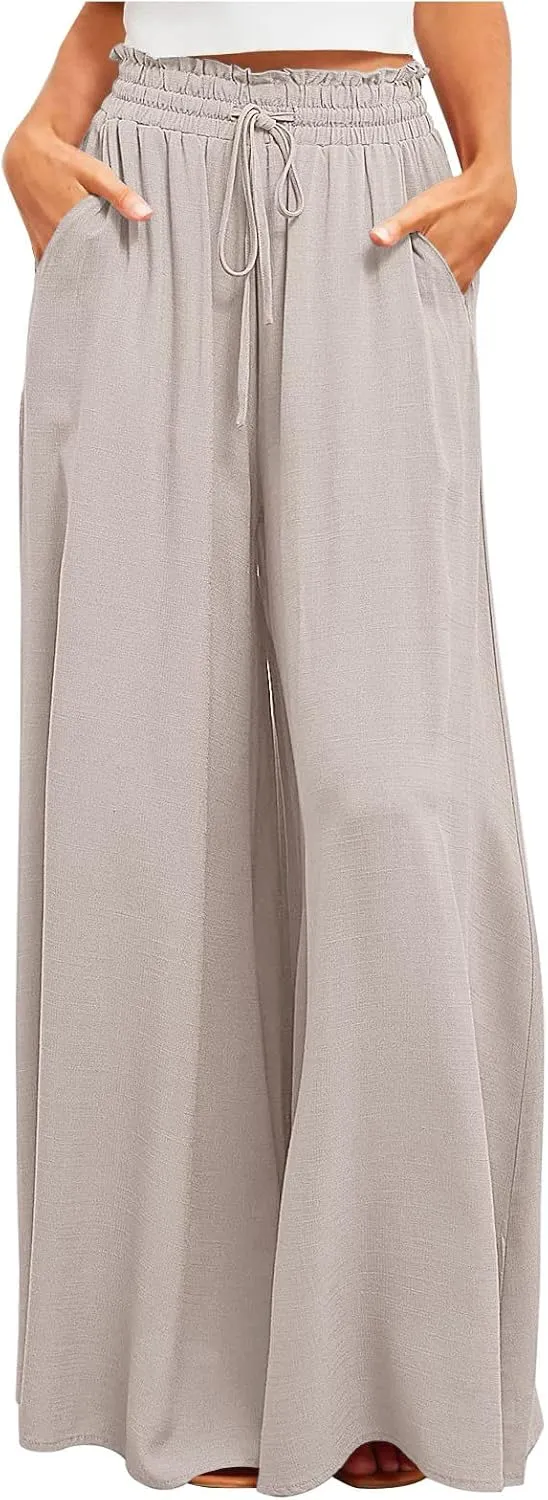 Women High Waist Wide Leg Palazzo Pants Dressy Casual Flowy Pants Loose 2024 Fall Long Lounge Trousers with Pockets