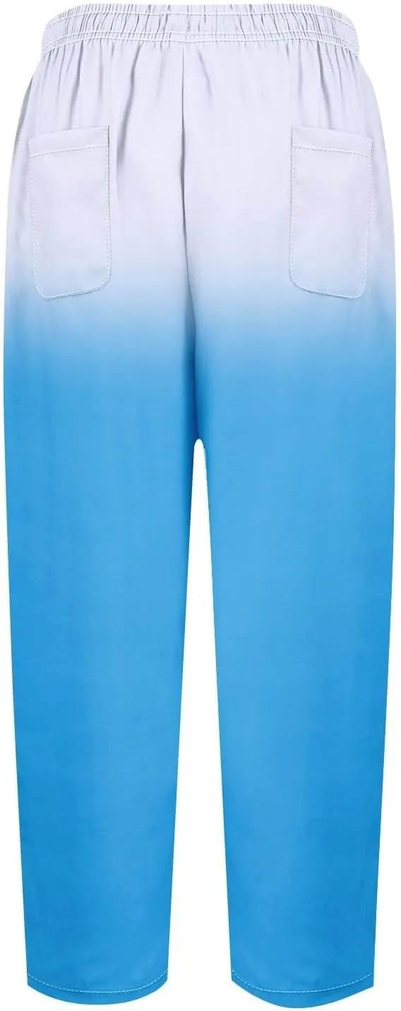 Women Linen Pants Loose Pocket Casual Cotton and Linen Pants Flowy Wide Leg Beach Trousers with Pockets Linen Capris